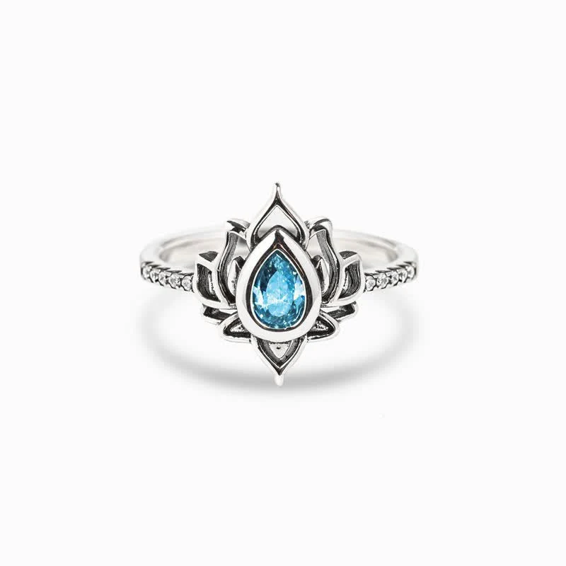 Mocoer Sterling Silver Lotus Zircon Blessing Protection Ring - Mocoer