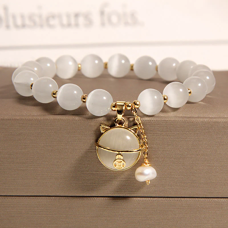 Mocoer Cat's Eye Lovely Cat Pattern Pearl Love Charm Bracelet - Mocoer
