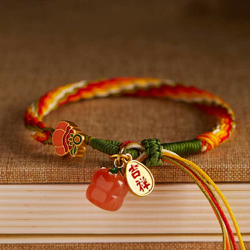 Mocoer Persimmon Red Agate Strength Reincarnation Knot Braid String Bracelet - Mocoer