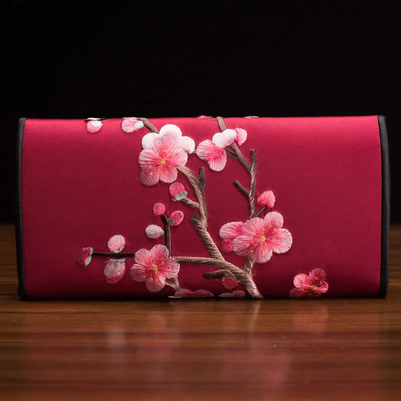 Mocoer Plum Bossom Su Embroidery Journey Shopping Long Purse Handbag - Mocoer