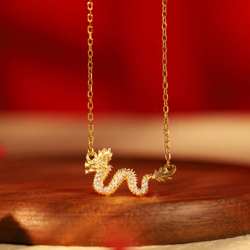 Mocoer 925 Sterling Silver Year Of The Dragon Auspicious Golden Dragon Luck Chain Necklace Pendant - Mocoer