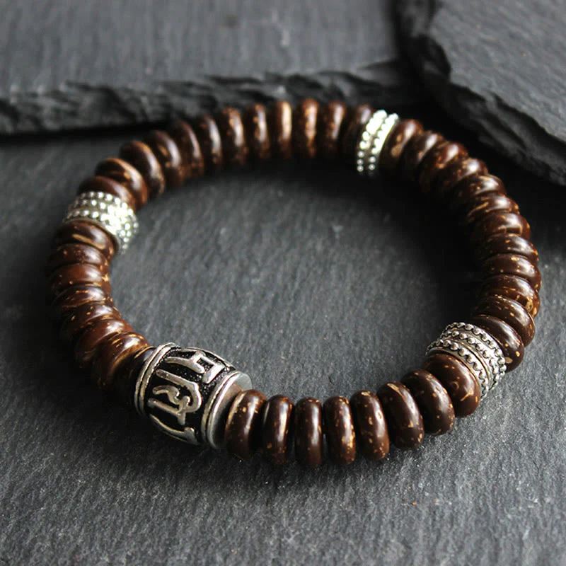 Mocoer Natural Tibetan Coconut Shell Om Mani Padme Hum Positive Bracelet - Mocoer