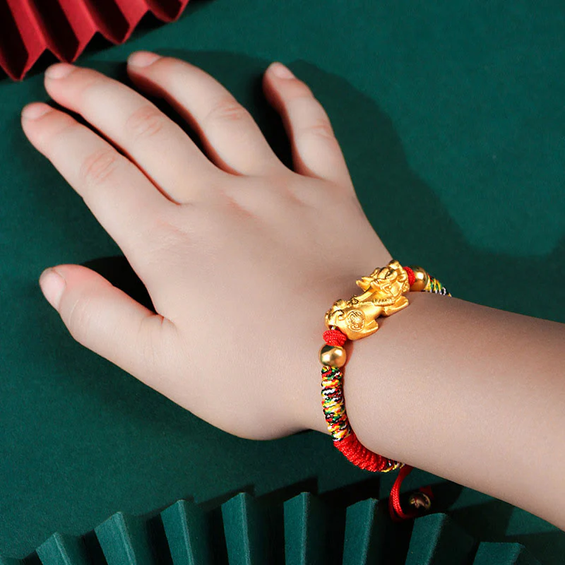 Mocoer 999 Sterling Silver PiXiu Wealth King Kong Knot String Braided Kids Child Bracelet - Mocoer