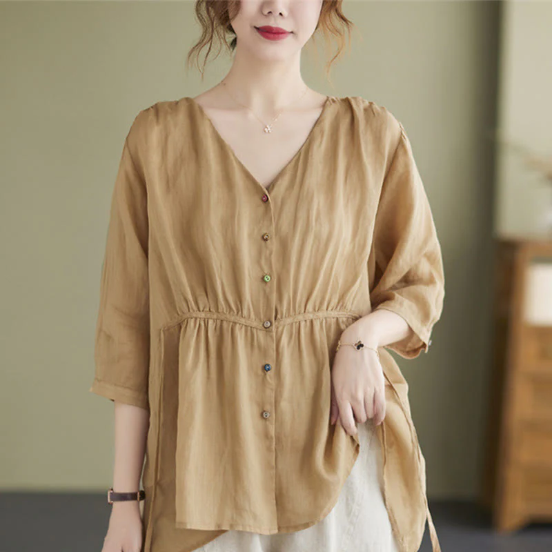 Mocoer Women's Button Down Design Half Sleeve Shirt - Mocoer