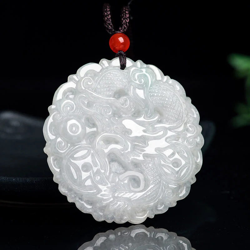Mocoer White Jade Dragon Protection Necklace String Pendant - Mocoer