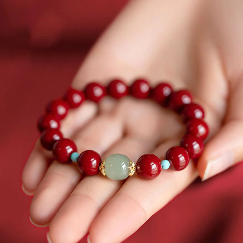 Mocoer Cinnabar Green Aventurine Fortune Luck Bracelet - Mocoer