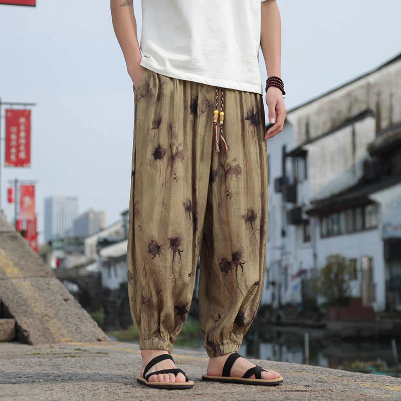 Mocoer Leaf Pattern Loose Men's Harem Pants With Pockets - Mocoer