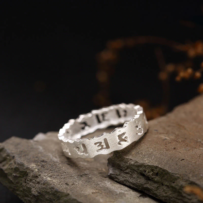 Mocoer Tibetan 925 Sterling Silver Om Mani Padme Hum Peace Hollow Ring - Mocoer
