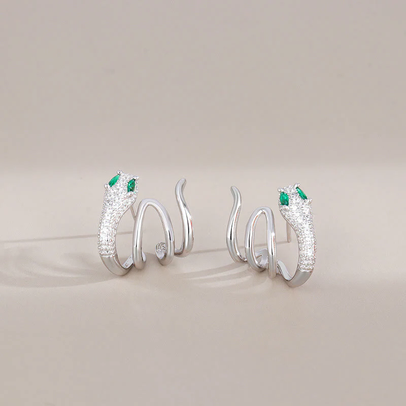 Mocoer 925 Sterling Silver Green-eyed Snake Shape Year Of The Snake Harmony Earrings - Mocoer