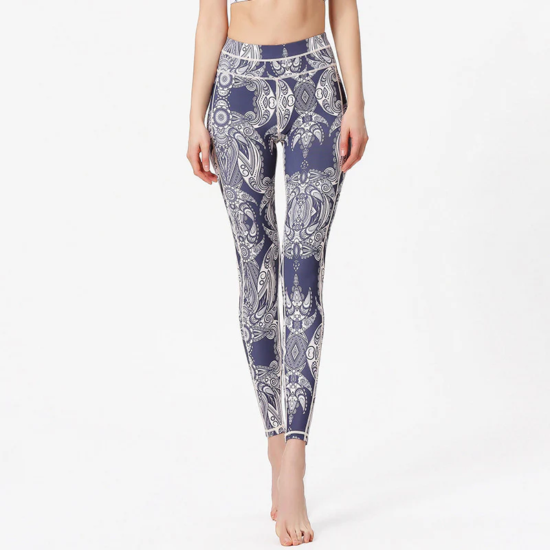 Mocoer Flowers Leaves Print Pants Sports Fitness Yoga Leggings Women's Yoga Pants - Mocoer