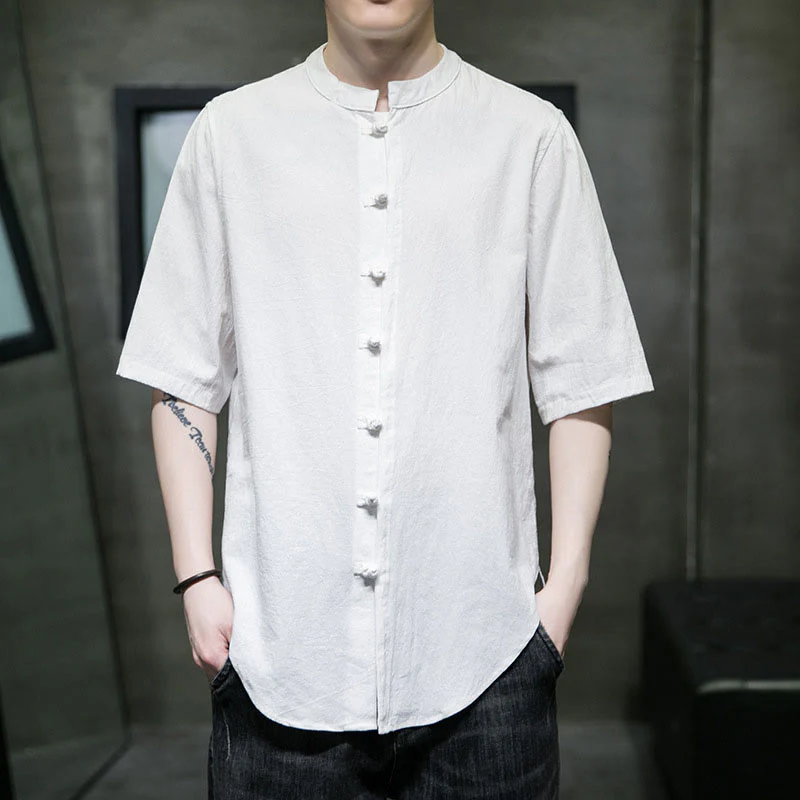 Mocoer Plain Color Men's Half Sleeve Cotton Shirt - Mocoer