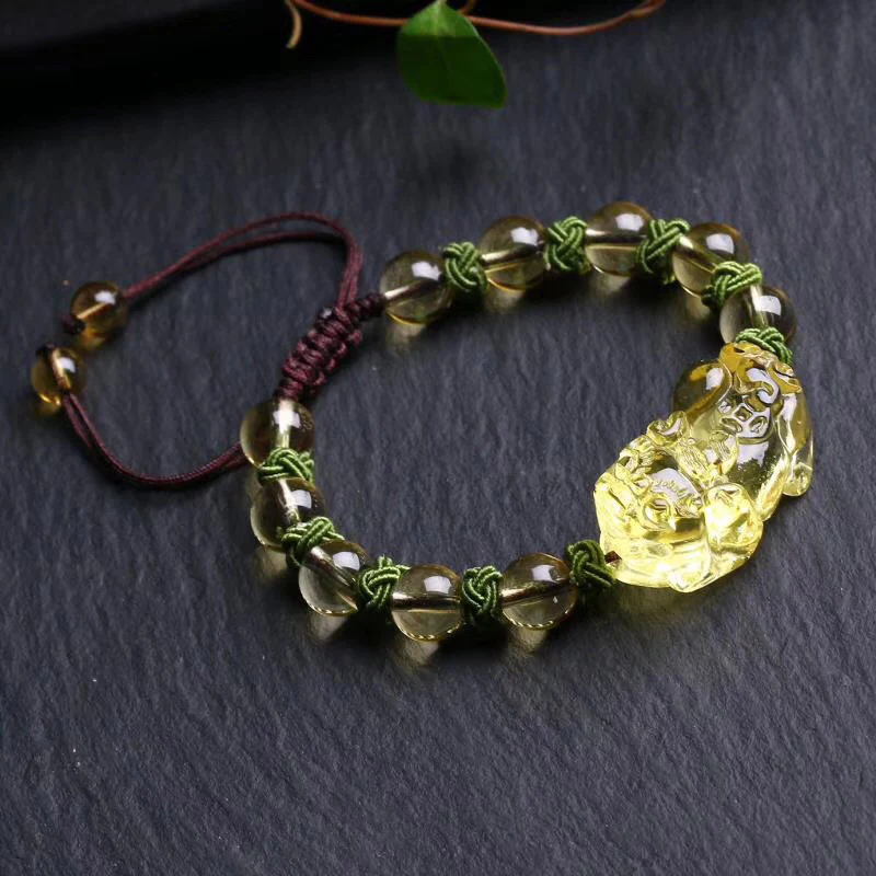 Mocoer Natural Citrine Pixiu Wealth Protection Bracelet - Mocoer