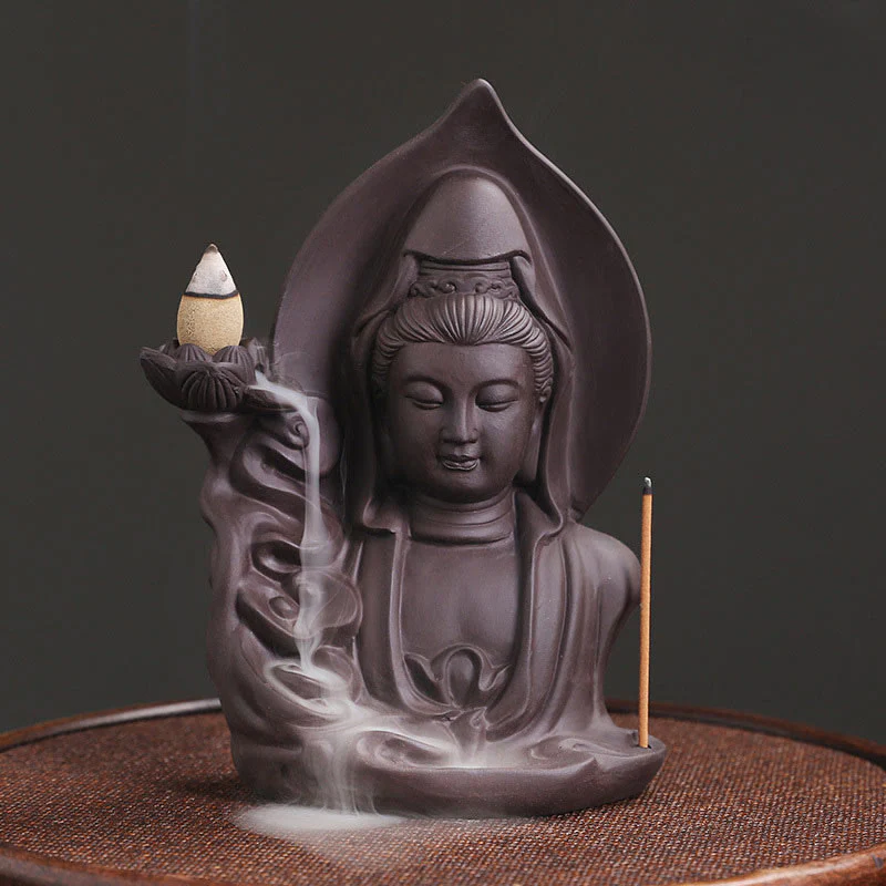 Mocoer Tibetan Avalokitesvara Buddha Lotus Healing Backflow Smoke Fountain Incense Burner - Mocoer