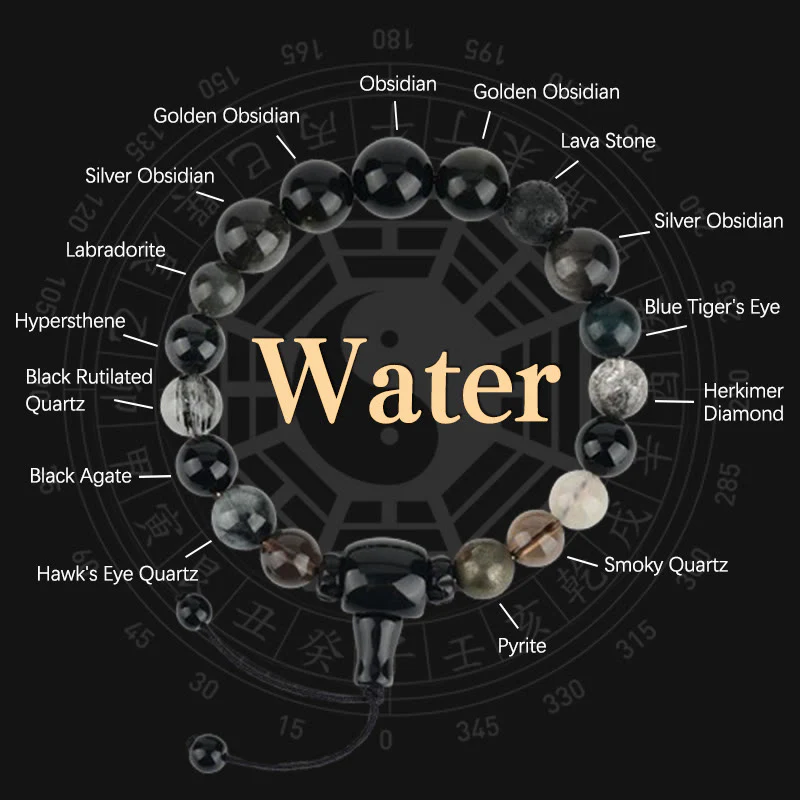 Mocoer Five Elements Various Crystal Black Obsidian Wealth Wisdom Bracelet - Mocoer