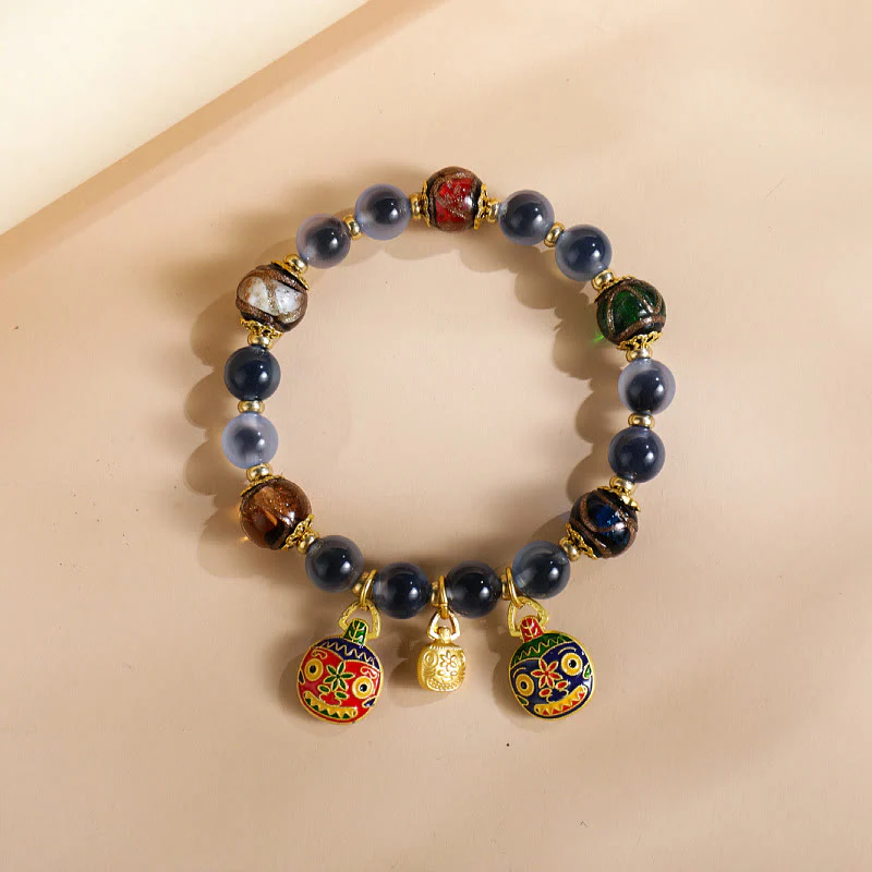 Mocoer Colorful Candy Agate Gold Swallowing Beast Family Liuli Glass Bead Strength Bracelet - Mocoer