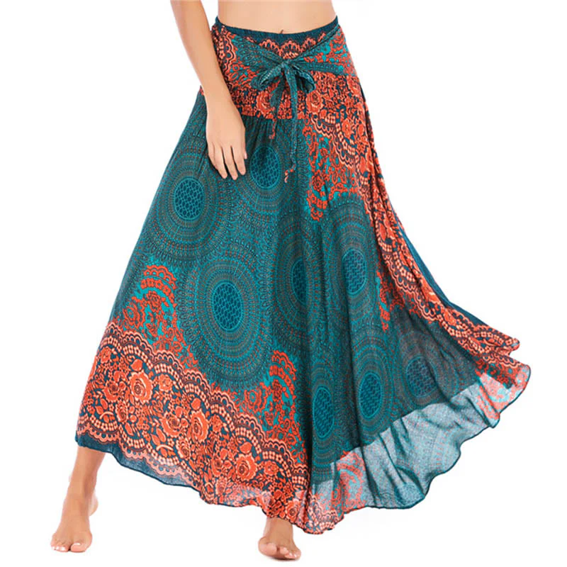 Mocoer Two Style Wear Bohemian Compass Rose Flower Lace-up Skirt Dress - Mocoer