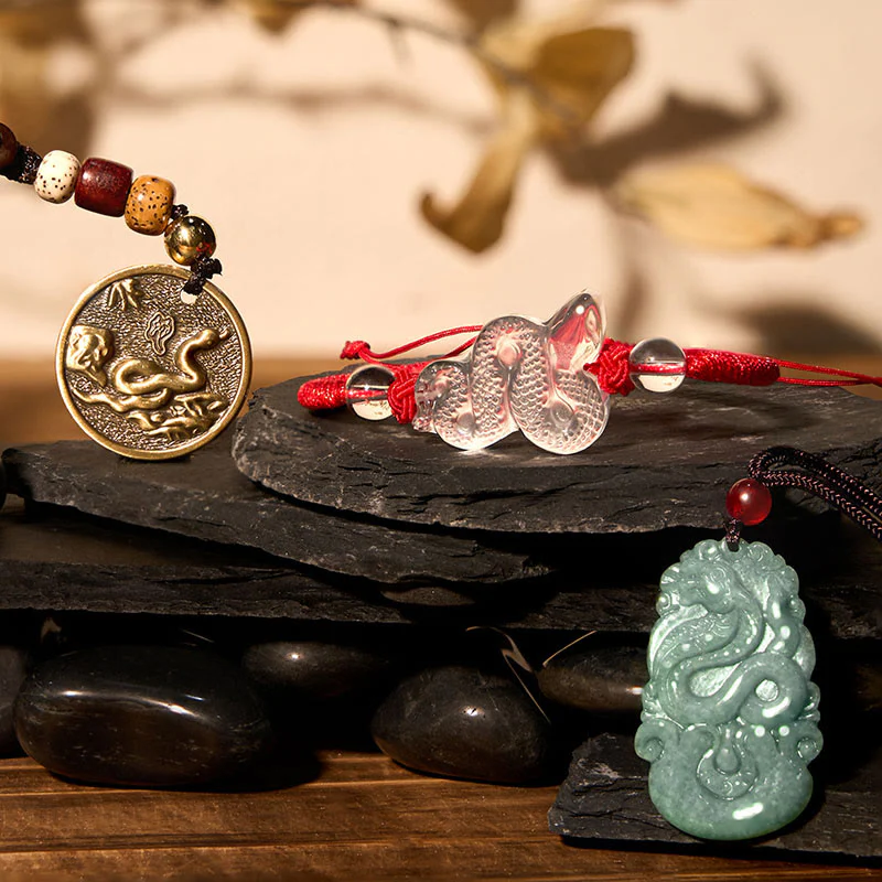 Mocoer Lucky Healing The Year of The Snake 2025 Jade White Crystal Red String Protection Bundle - Mocoer
