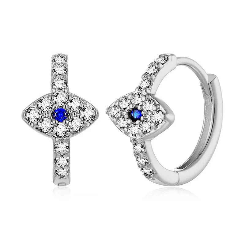 Mocoer 925 Sterling Silver Evil Eye Symbol Blessing Stud Earrings - Mocoer