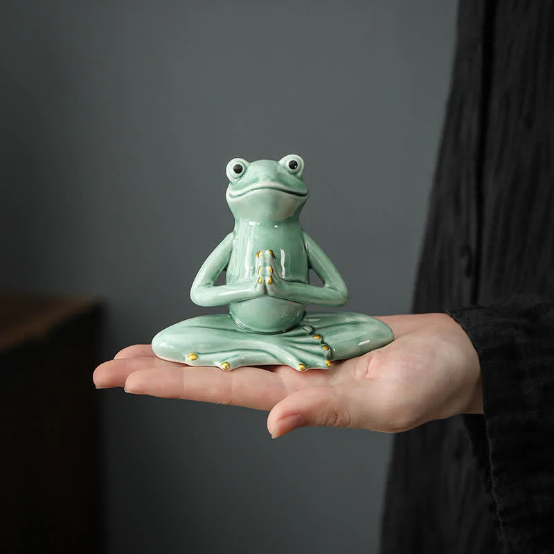 Mocoer Meditating Ceramic Zen Frog Statue Decoration - Mocoer