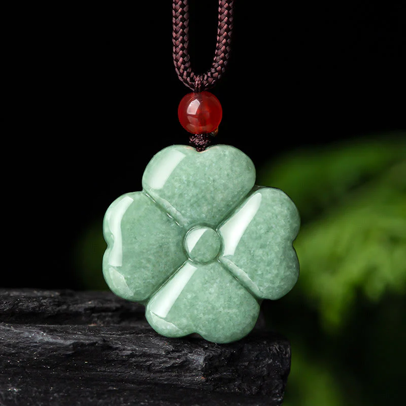 Mocoer Natural Lucky Four Leaf Clover Jade Prosperity Necklace Pendant - Mocoer