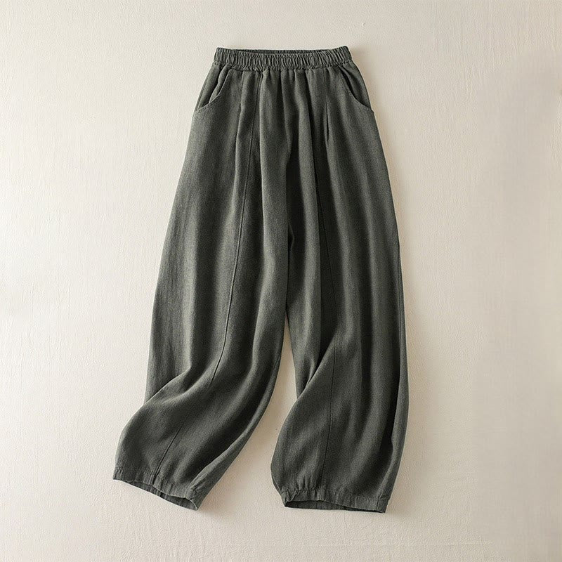 Mocoer Plain Color Cotton Linen Women's Pants With Pockets - Mocoer