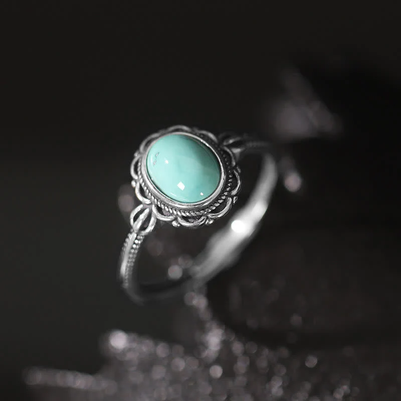 Mocoer 925 Sterling Silver Tibetan Turquoise Red Agate Protection Ring - Mocoer