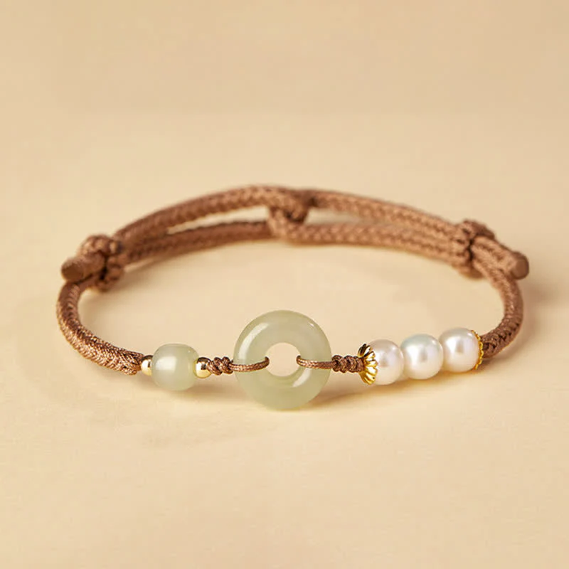 Mocoer Natural Hetian Jade Pearl Peace Buckle Luck Bracelet - Mocoer