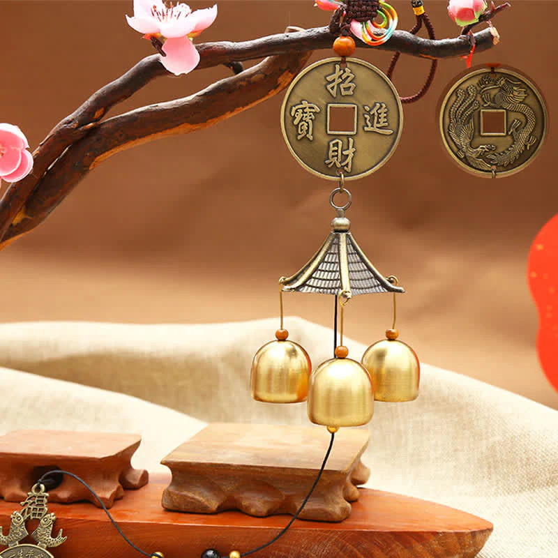 Mocoer Feng Shui Copper Coin Koi Fish Bagua Kirin Wind Chime Bell Luck Wall Hanging Decoration - Mocoer