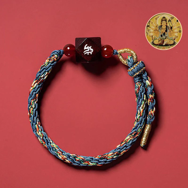 Mocoer Chinese Zodiac Natal Buddha Small Leaf Red Sandalwood Red String Protection Bracelet - Mocoer
