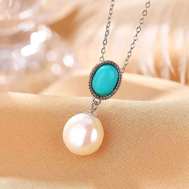 Mocoer 925 Sterling Silver Pearl Turquoise Healing Wisdom Necklace Pendant Ring Earrings - Mocoer
