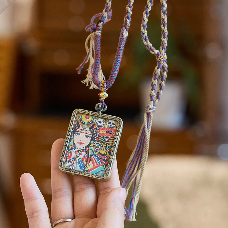 Mocoer Tibetan Zakiram Goddess of Wealth Past And Present Ghau Prayer Box Necklace Pendant - Mocoer