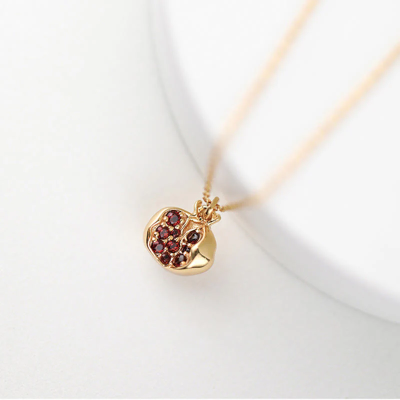 Mocoer 925 Sterling Silver 18k Gold Plated Pomegranate Garnet Crystal Passion Charm Necklace Pendant - Mocoer