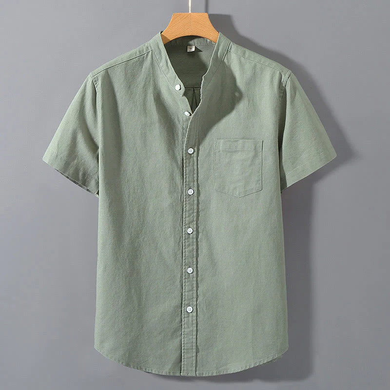 Mocoer Summer Men's Short Sleeve Button Down Cotton Linen Shirt - Mocoer