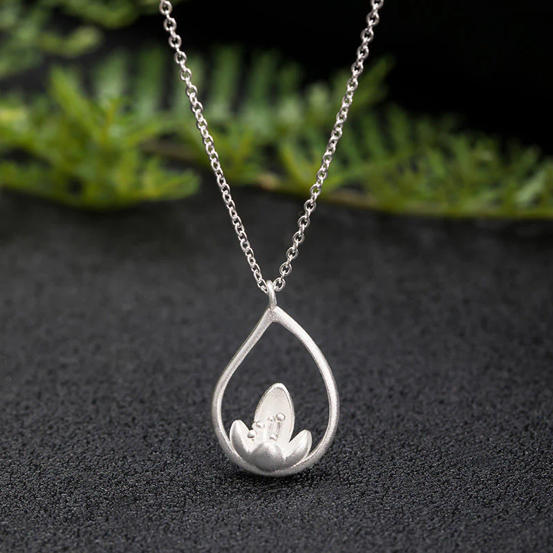 Mocoer 925 Sterling Silver Lotus Flower Floral Enlightenment Necklace Pendant - Mocoer