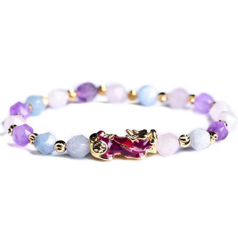 Mocoer Natural Amethyst Fortune Pixiu Charm Bracelet - Mocoer