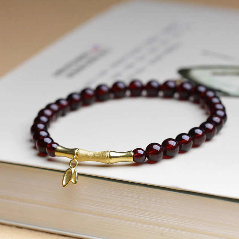 Mocoer 14K Copper Plated Gold 925 Sterling Silver Plated Gold Natural Garnet Bamboo Protection Bracelet - Mocoer