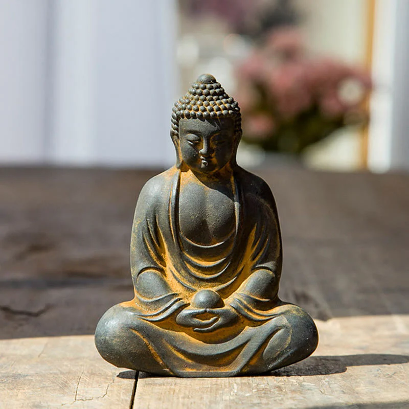 Mocoer Tibetan Meditating Buddha Iron Powder Rust Cast Resin Statue Serenity Decoration - Mocoer