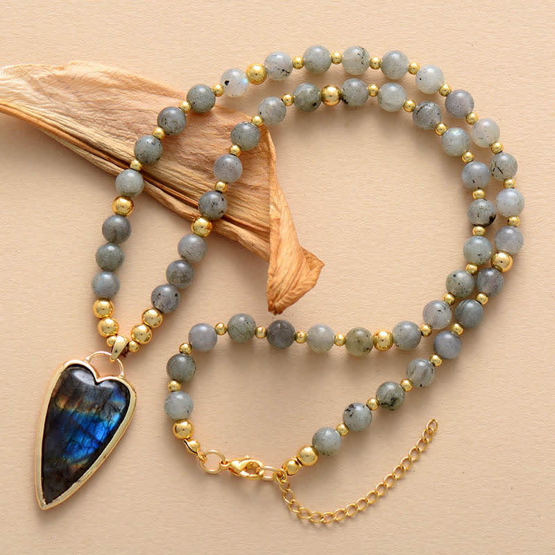 Mocoer Labradorite Support Healing Beaded Necklace Pendant - Mocoer