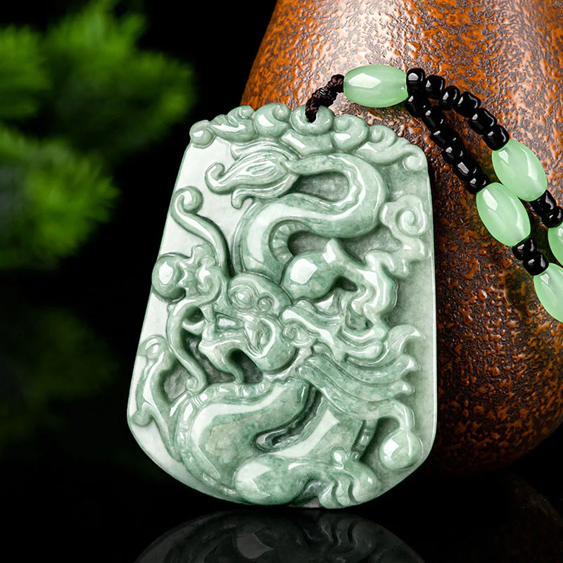 Mocoer Year Of The Dragon Chinese Zodiac Dragon Soaring Jade Protection Bead Chain Necklace Pendant - Mocoer