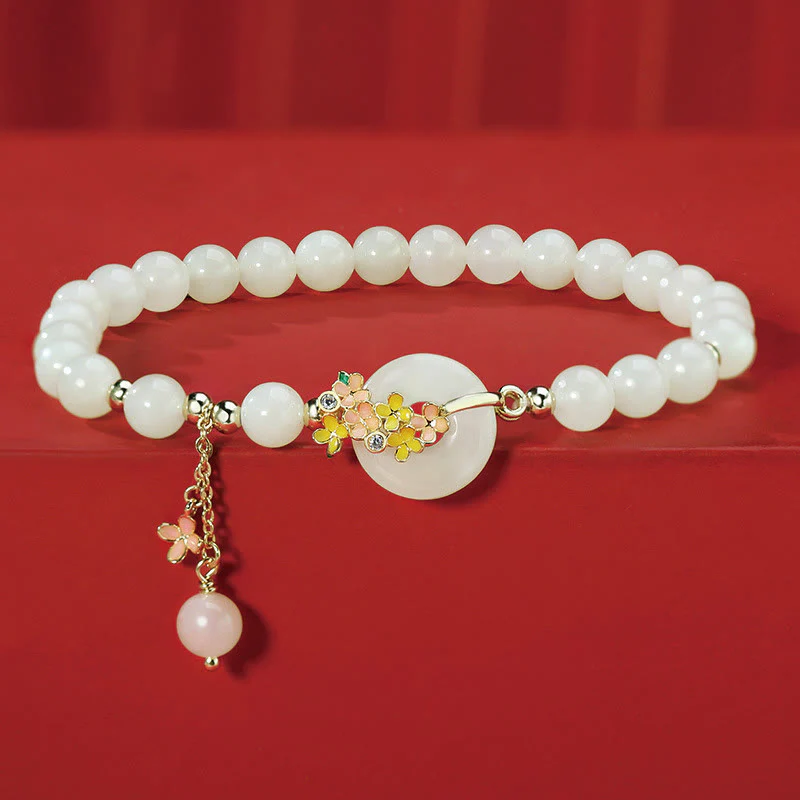 Mocoer 925 Sterling Silver Natural Hetian Jade Osmanthus Flowers Peace Buckle Zircon Luck Bracelet Necklace Pendant - Mocoer