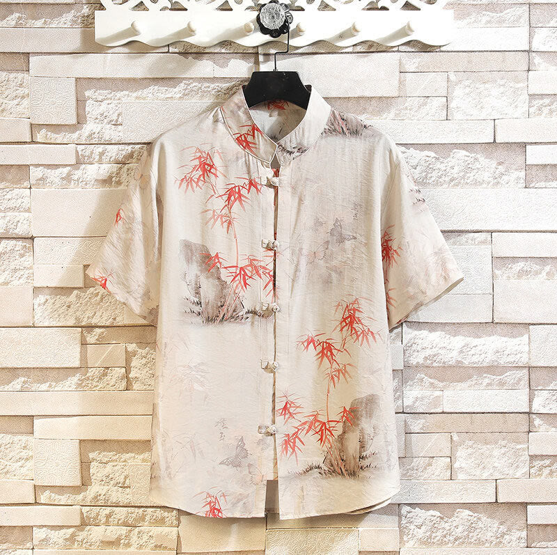 Mocoer Summer Bamboo Butterfly Pattern Frog-button Design Men's Shirt Jacket - Mocoer