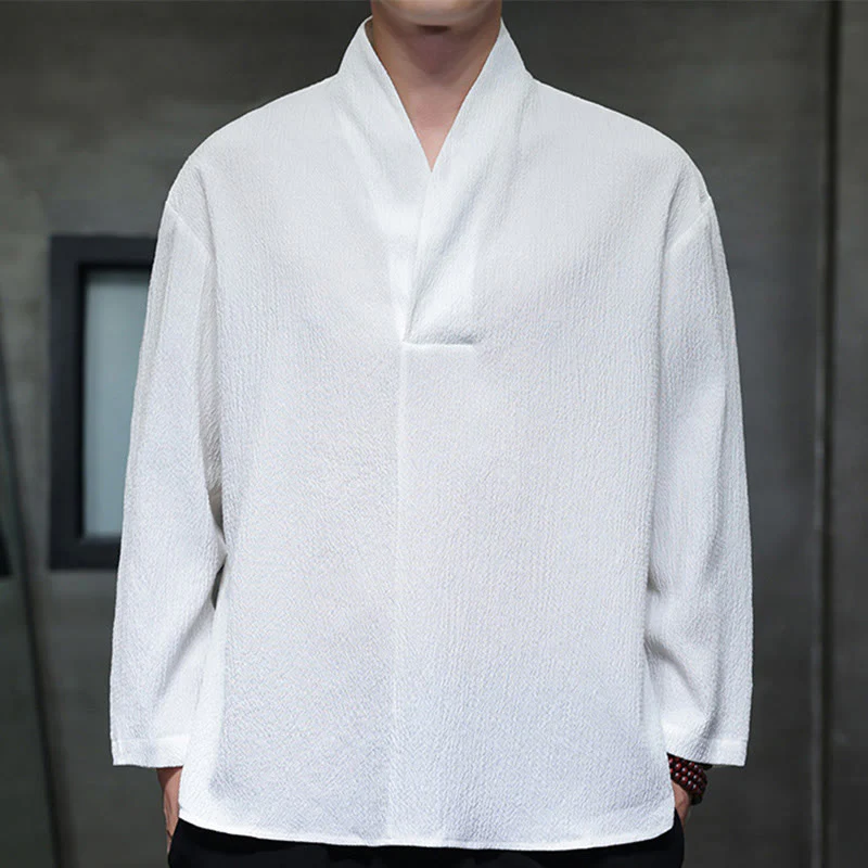 Mocoer Simple V-Neck Long Sleeve T-Shirt Men Clothing - Mocoer