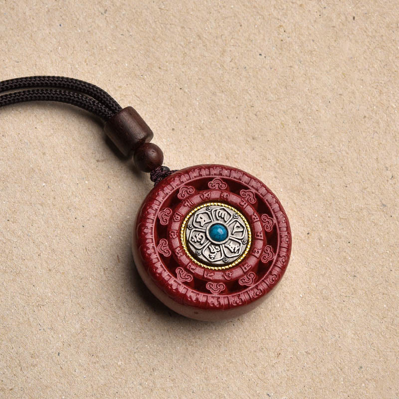Mocoer Cinnabar Om Mani Padme Hum Blessing Rotatable Necklace Pendant Key Chain - Mocoer
