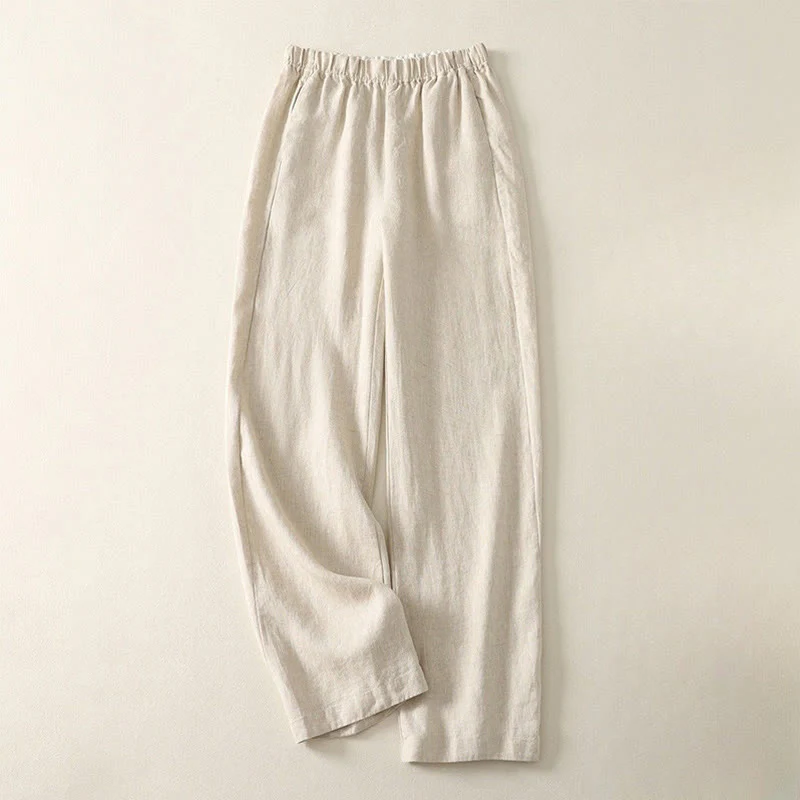 Mocoer Daily Plain Simple Design Cotton Linen Women's Pants With Pockets - Mocoer