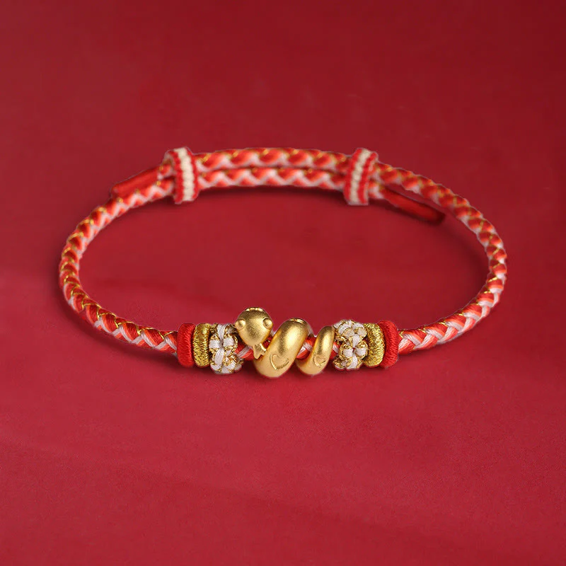 Mocoer 999 Sterling Silver Gradient Red String Year Of The Snake Luck Braided Bracelet - Mocoer