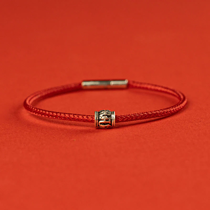 Mocoer Red String Black String Six True Words 925 Sterling Silver Peace Bracelet - Mocoer
