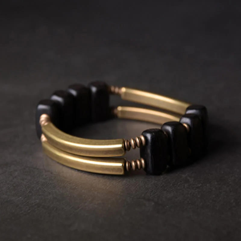 Mocoer Tibetan Ebony Wood Copper Balance Double Layer Bracelet - Mocoer
