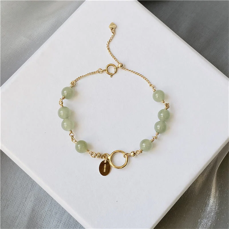 Mocoer 14k Gold Plated Hetian Jade Beaded Prosperity Chain Bracelet - Mocoer