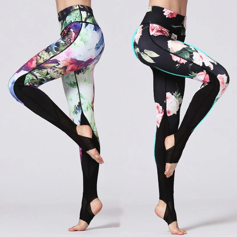 Mocoer Rose Peony Flower Print Design Sports Fitness Yoga Leggings Women's Yoga Pants - Mocoer