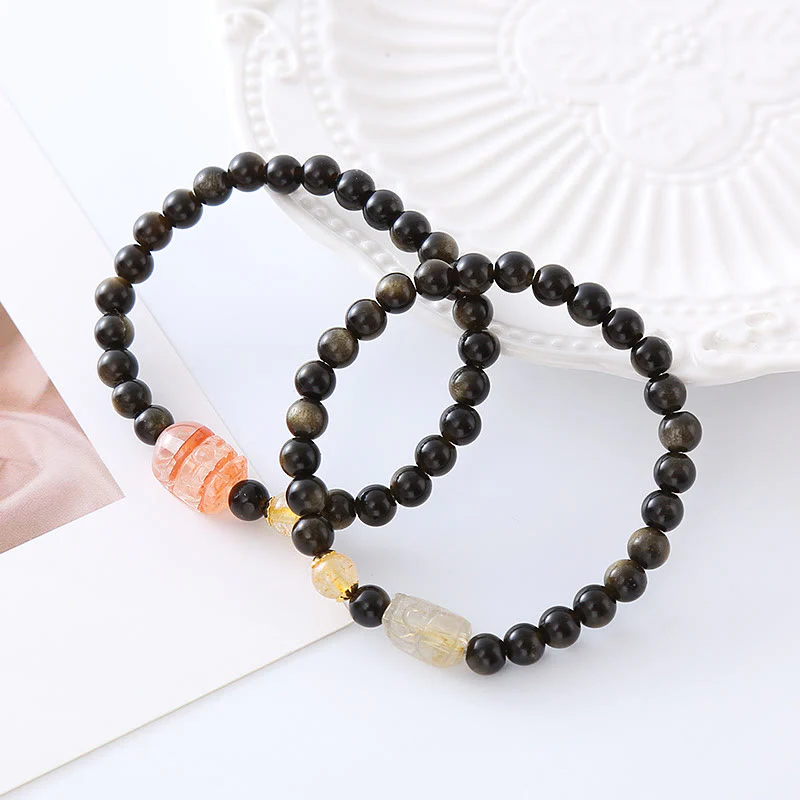 Mocoer Natural Gold Sheen Obsidian PiXiu Wealth Protection Bracelet - Mocoer